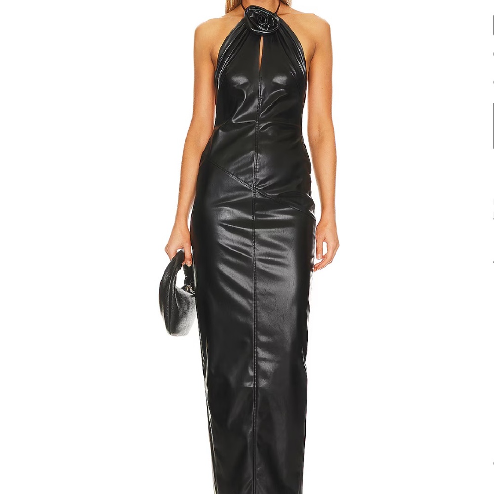 RONNY KOBO DANZ FAUX LEATHER APPLIQUÉ GOWN DRESS